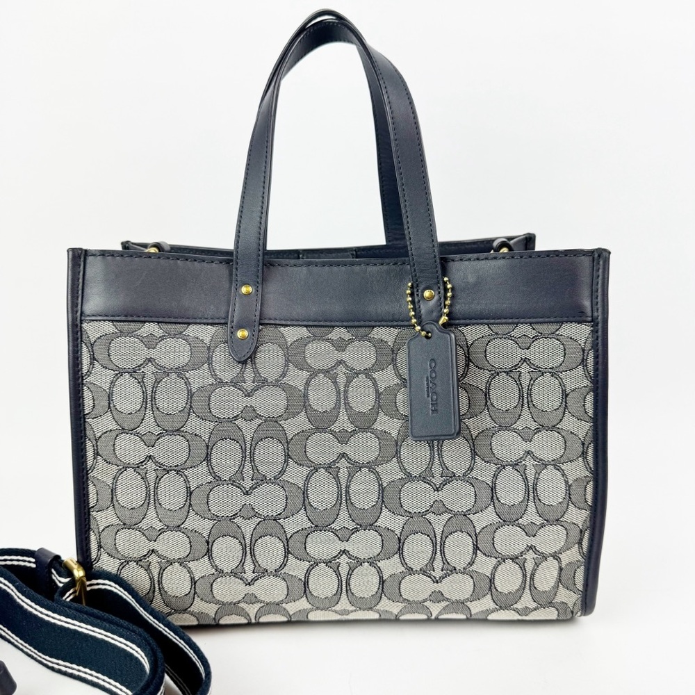 Coach Navy Signature Jacquard Field Tote 30 Bag C3282